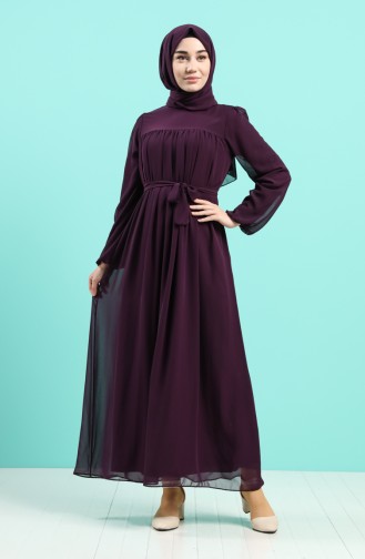 Shirred Chiffon Dress 3055-01 Purple 3055-01