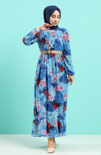 Saks-Blau Hijab Kleider 5149A-03