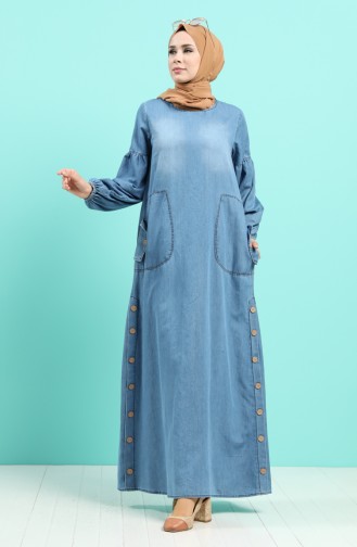 Jeansblau Hijab Kleider 80191-01