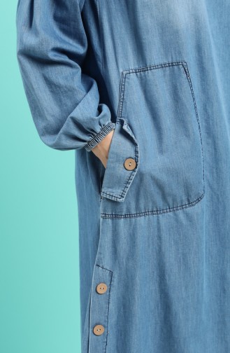 Düğme Detaylı Kot Elbise 80191-01 Kot Mavi
