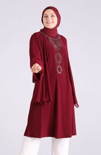 Büyük Beden Taş Baskılı Tunik 1009-03 Bordo