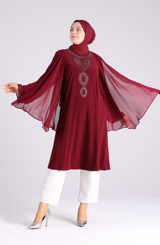 Büyük Beden Taş Baskılı Tunik 1009-03 Bordo