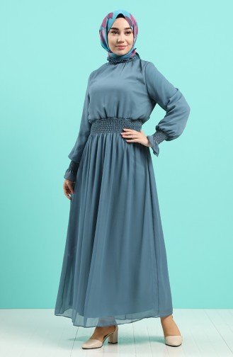 Robe Hijab Bleu Pétrole 8154-07