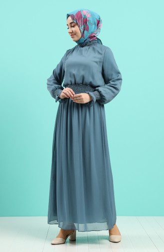 Petrol Blue Hijab Dress 8154-07