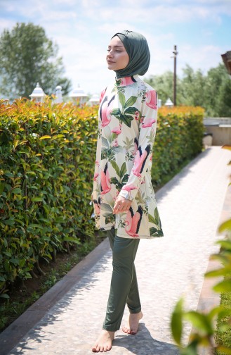 Gemusterter Hijab Badeanzug 1966-01 Naturfarbe Khaki 1966-01