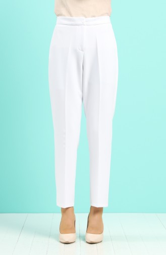 Buttoned Straight-leg Trousers 1102-32 White 1102-32