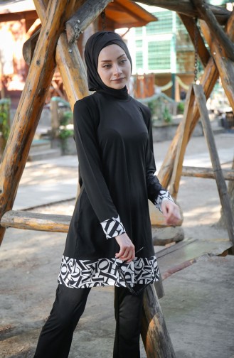 Patchwork Hijab Badeanzug 1977-01 Schwarz 1977-01