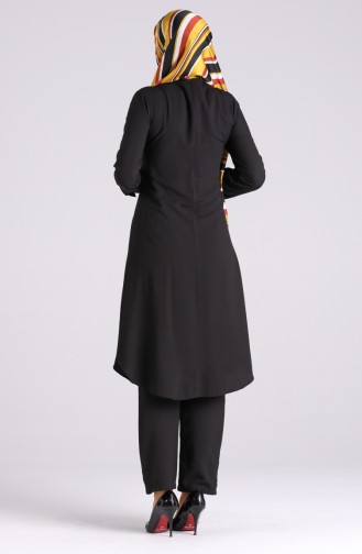 Button Detailed Tunic Trousers Double Suit 3046-02 Black 3046-02