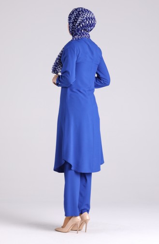 Button Detailed Tunic Trousers Double Suit 3046-04 Saxe Blue 3046-04