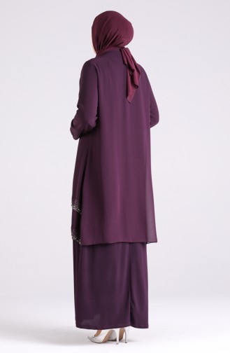 Plus Size Stone Printed Evening Dress 4529-02 Purple 4529-02