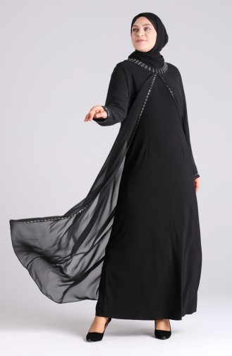 Plus Size Stone Printed Evening Dress 4260-01 Black 4260-01