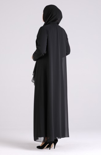 Plus Size Stone Printed Evening Dress 4260-01 Black 4260-01