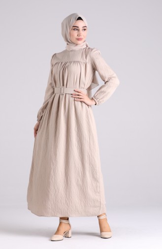 Beige Hijab Dress 0051-08