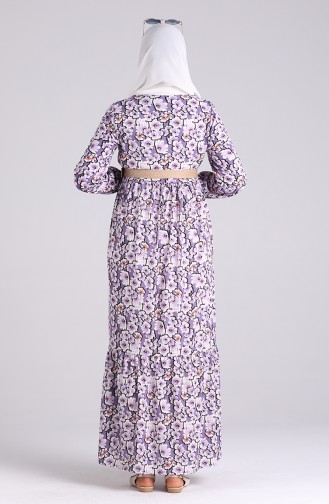 Belted Patterned Dress 0377-02 Lilac 0377-02