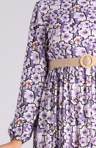Belted Patterned Dress 0377-02 Lilac 0377-02