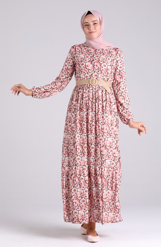 Belted Patterned Dress 0377-03 Dried Rose 0377-03