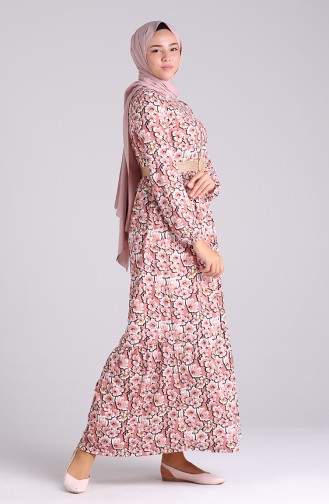 Belted Patterned Dress 0377-03 Dried Rose 0377-03