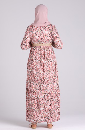 Belted Patterned Dress 0377-03 Dried Rose 0377-03