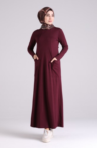 Cotton Dress with Pockets 0321-02 Burgundy 0321-02