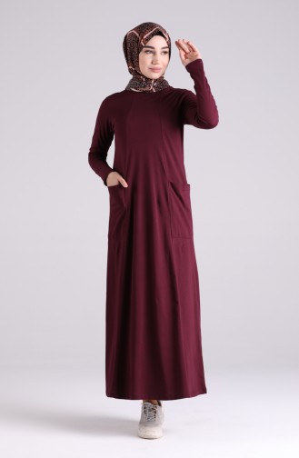 Cotton Dress with Pockets 0321-02 Burgundy 0321-02