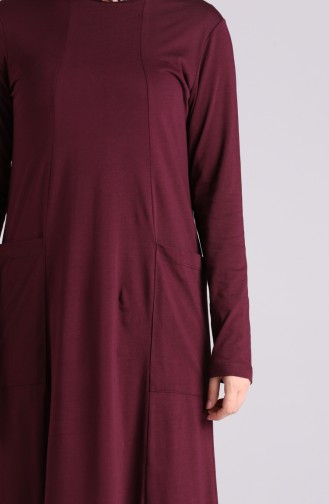 Cotton Dress with Pockets 0321-02 Burgundy 0321-02