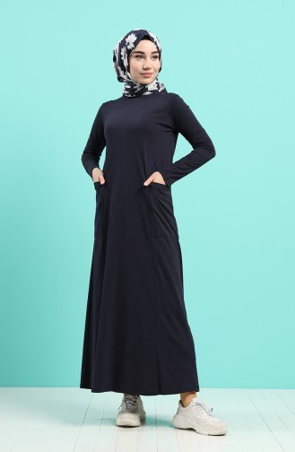 Cotton Dress with Pockets 0321-05 Navy Blue 0321-05