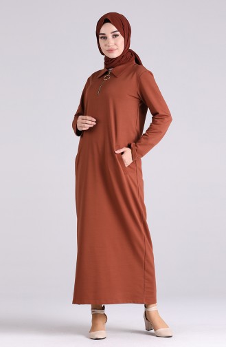 Fermuarlı Elbise 0367-01 Taba