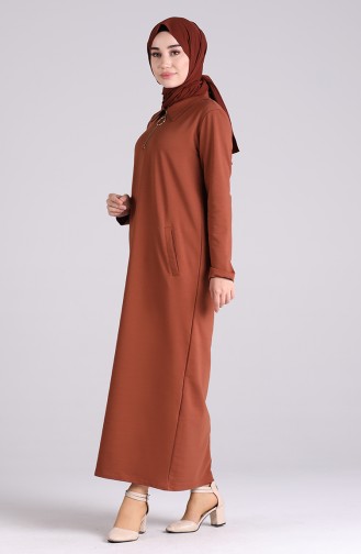 Fermuarlı Elbise 0367-01 Taba