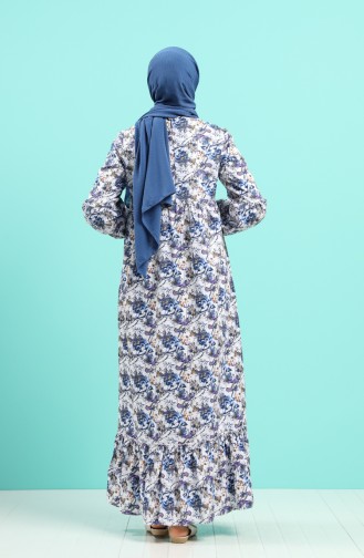 Patterned Dress with Free Mask 1407-02 Ecru Navy Blue 1407-02