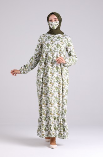 Patterned Dress with Free Mask 1407-03 Ecru Khaki 1407-03