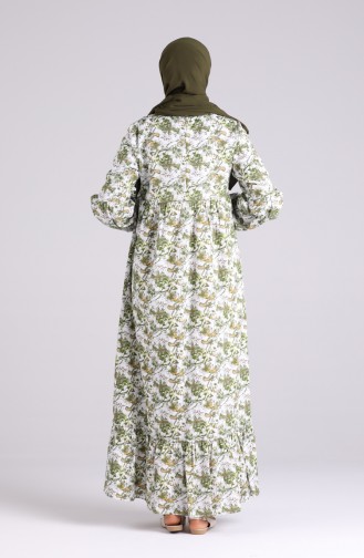 Patterned Dress with Free Mask 1407-03 Ecru Khaki 1407-03