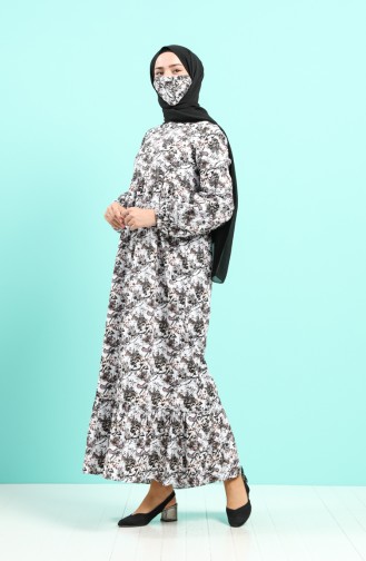 Patterned Dress with Free Mask 1407-04 Ecru Black 1407-04