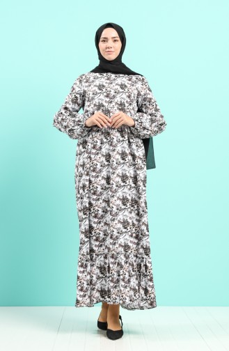 Patterned Dress with Free Mask 1407-04 Ecru Black 1407-04