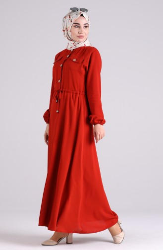 Brick Red Hijab Dress 4055-02