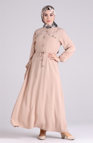 Beige Hijab Kleider 4055-04