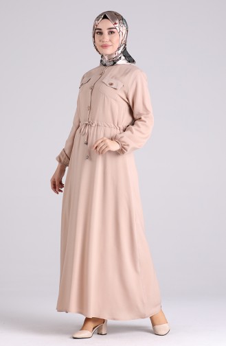 Beige Hijab Dress 4055-04