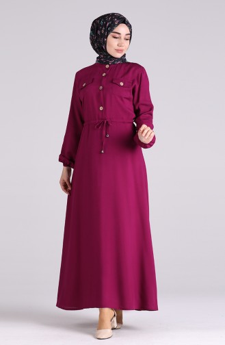 Button Detailed Viscose Dress 4055-05 Damson 4055-05