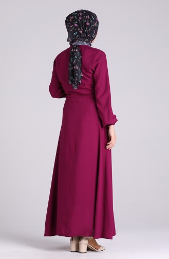 Button Detailed Viscose Dress 4055-05 Damson 4055-05