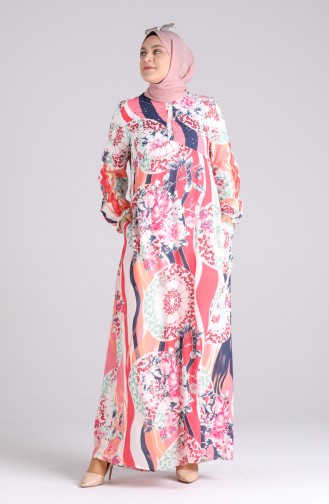 Plus Size Stone Printed Patterned Dress 3070-06 Coral 3070-06
