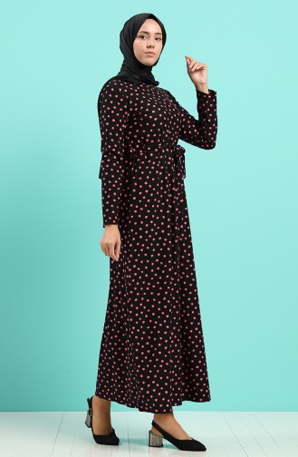 Patterned Belted Dress 5708z-02 Black 5708Z-02
