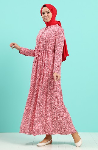 Claret Red Hijab Dress 7099A-04