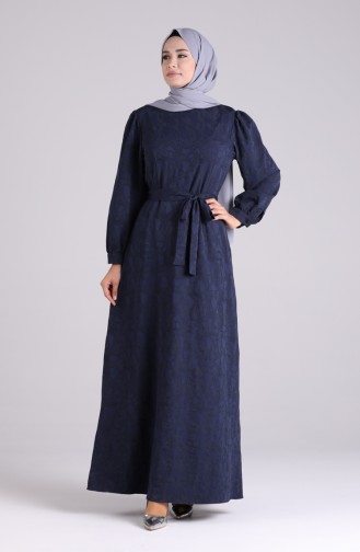 Belted Dress 60171-02 Navy Blue 60171-02