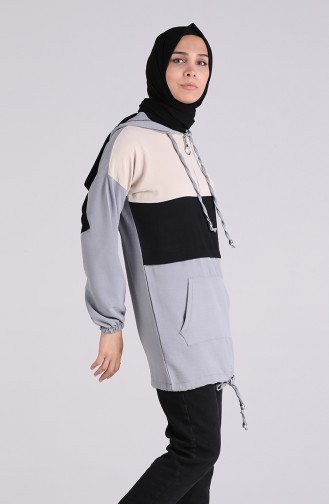 Kapüşonlu Tunik 5736-01 Gri