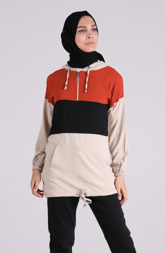 Kapüşonlu Tunik 5736-02 Vizon