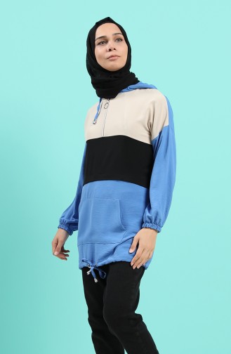 Kapüşonlu Tunik 5736-06 Mavi