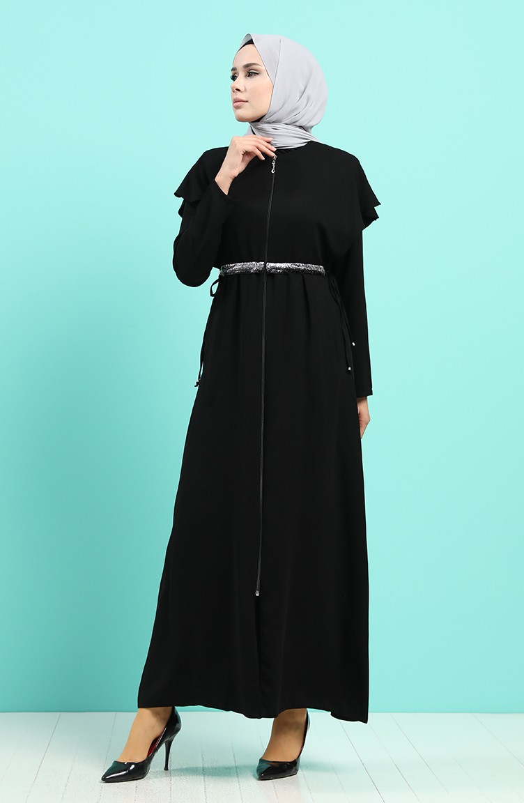 Beli Büzgülü Ferace 5948-01 Siyah