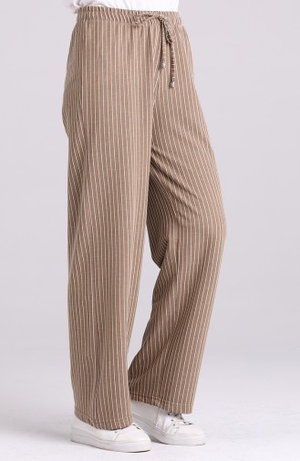 Striped wide Leg Pants 3180-02 Dark Beige 3180-02