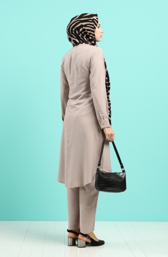 Button Detailed Tunic Trousers Double Suit 3046-07 Mink 3046-07