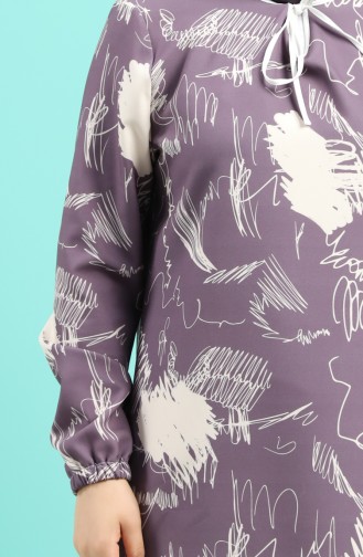 Büyük Beden Desenli Tunik Pantolon İkili Takım 3158-01 Lila