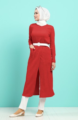 Kemerli Tunik Pantolon İkili Takım 1058-02 Kırmızı